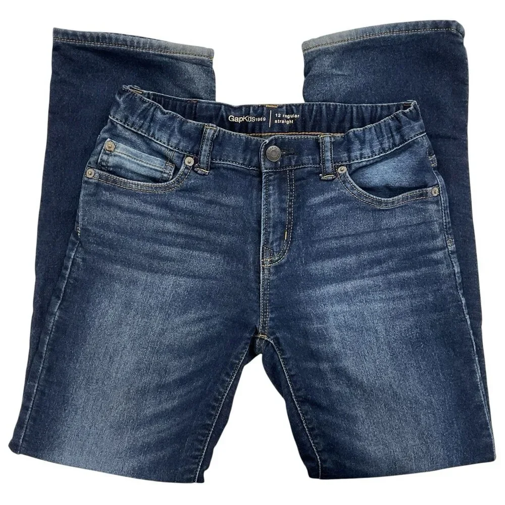 Gap Kids 1969 Girls 12 Denim Jeans Regular Straight Knit Lined Medium Wash